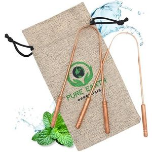Pure koperen tongschraper voor volwassenen en kinderen, Ayurvedische tongreiniger met etui, herbruikbare tongreiniger voor frisse adem en dagelijkse mondverzorging van PURE EARTH essentials (2 stuks