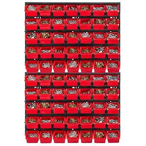 KADAX Werkplaatswandrek, 58 x 78 cm, opslagsysteem van robuust kunststof, uv-bestendig werkplaatsrek, uitbreidbare wandplaten, opbergrek voor garage (rood, 70 stuks)