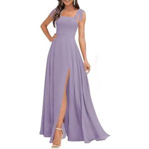 Chiffon bruidsmeisjesjurken voor dames, met spleetplooien, formele avondjurken, grote maten, Wisteria, 32