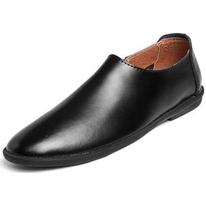 Loafers for heren Ronde neus Effen kleur Kunstleer Loafer Schoenen Flexibele platte hak Antislip Bruiloftsmode instappers (Color : Black, Size : 41 EU)