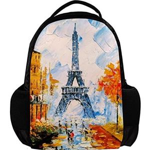 Paris Eiffeltoren Art Gepersonaliseerde Rugzak voor vrouwen en man School reizen werk Rugzak, Meerkleurig, 27.5x13x40cm, Rugzak Rugzakken