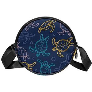 Ronde Crossbody Tas Donkerblauwe Boho Zeeschildpad Messenger Bag Purse voor Vrouwen, Meerkleurig, 6.7x6.7x2.3 in, Sling Rugzakken