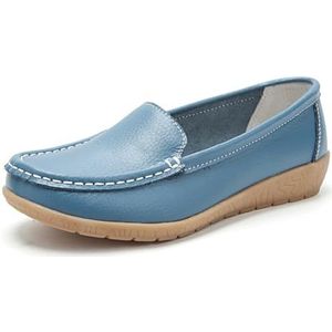 WDUDSUDUW Klassieke lederen loafers voor dames, casual slip-on bootschoenen, comfortabele mocassins met zachte zool, C blauw., 38 EU