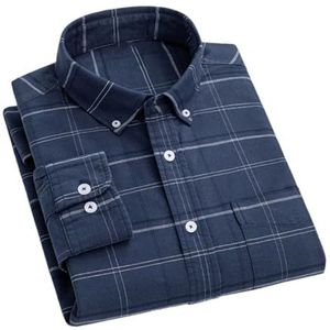 Pegsmio Katoenen Overhemden met Lange Mouwen voor Mannen Gestreepte Geruite Tops Slim Fit Formeel, 819, XL