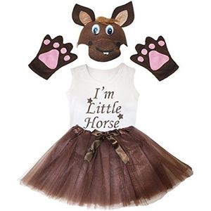 Petitebelle Ich bin Klein paard hemd brown hoed handschoen-rok meisje 4 stuks kostuum 4-5 Jahre bruin/wit