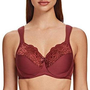 MELENECA Dames Ongewatteerde Beugel Flora Kanten Grote Borsten Dagelijks volle-cup-beha rood 90B