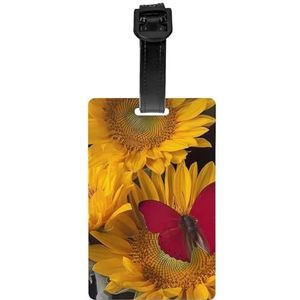 Bagagelabel voor koffer koffer tags identificatoren voor vrouwen mannen reizen snel ter plaatse bagage koffer gele zonnebloemen met rode vlinder
