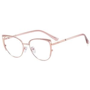 moomoobird Blauw licht blokkerende glazen vrouwen cat eye glazen frame metalen frame bril mode accessoires, roségouden frame., Large