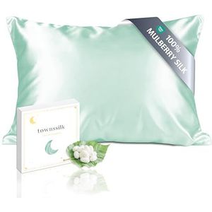 townssilk Kussensloop 100% pure moerbeizijde, 19 momme, dubbelzijdig, ter bescherming van haar en huid, verborgen ritssluiting, draaddichtheid 600, 1 stuk, 50 x 80 cm, lichtgroen