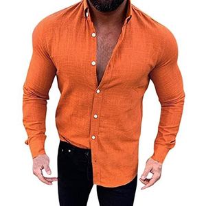 Take idea Vrijetijdshemden voor heren, effen, slim fit, hemdblouse met klassieke opstaande kraag, stretch materiaal, lange mouwen, ademend, functioneel shirt, urban business overhemden, oranje, XL