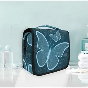 Hangende opvouwbare toilettas blauwe vlinder make-up reizen organizer tassen tas voor vrouwen meisjes badkamer