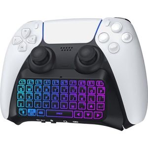 TiMOVO Meerkleurig RGB-achtergrondtoetsenbord voor PS5-controller, draadloos bluetooth-toetsenbord voor PlayStation 5-controller, mini PS5 Game Keyboard met luidspreker, audio-aansluiting, zwart