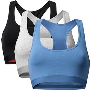 DANISH ENDURANCE Bralettes voor Vrouwen, Zonder Beugel, Biologisch Katoen, Multipack, 3-pack, Veelkleurig (1x Zwart, 1x Grijs Mélange, 1x Lichtblauw), S