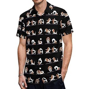 Grappige Basset Hound Yoga Heren Hawaiiaanse Shirts Korte Mouw Casual Shirt Button Down Vakantie Strand Shirts L