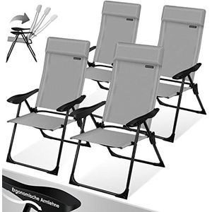 KESSER® Set van 4 tuinstoelen aluminium klapstoel met hoge rugleuning 7-voudig verstelbaar met armleuningen Ademend opvouwbare campingstoel balkonstoel opvouwbare fauteuil tuinterras, grijs