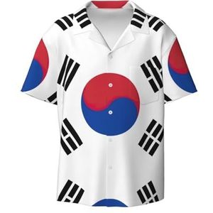 OdDdot Vlag van Republiek Korea Print Heren Overhemden Atletische Slim Fit Korte Mouw Casual Business Button Down Shirt, Zwart, XXL