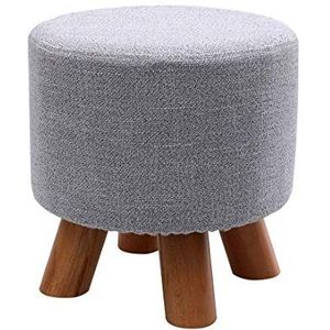Ronde houten steun gestoffeerde voetenbank poef poef gewatteerde stoelkruk met afneembare linnen hoes 4 beukenpoten (blauw) (Color : Grey, Size : 29x29x29cm)