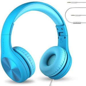 LilGadgets Connect+ Pro hoofdtelefoon met ruisonderdrukking voor kinderen, ontworpen met comfort voor kinderen, opvouwbare over-ear headset met in-line microfoon, hoofdtelefoon bedraad,