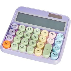 Reheyre Vintage schrijfmachine stijl rekenmachine, zonne-energie 12-cijferige desktopcalculator met grote knoppen en groot display, rekenmachines voor kantoor, school, thuis, paars