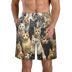 MGGAklp Casual shorts voor heren, met kattenprint, elastische taille, trekkoord, lichtgewicht, outdoor, zomer, strandshorts, Wit, S