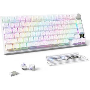 MAMBASNAKE Attack Shark X820 Ultra Mechanisch Gaming Toetsenbord Draadloos 2.4G/BT/Usb-C, QWERTY TKL 75% Gasket Hot Swap met TFT Display & Knop, LIGHTSYNC RGB Chroma, Coiled Cable - Gift Switch/Wit