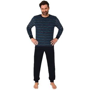 Normann Badstof pyjama voor heren, lange mouwen, pyjama met fijn gestreept patroon, Marine1, 58