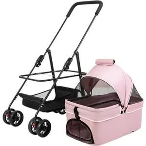 Dierenkar Huisdier Kattenwagen op wielen Dieren Trolley Vierwielige kinderwagen Katten Hondenkar Accessoires Hond (Color : Pink, Size : 83 X 42X15.5cm)