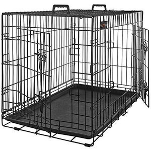 FEANDREA hondenkooi, hondenbox, 2 deuren, 107 x 70 x 77,5 cm, zwart PPD42BK