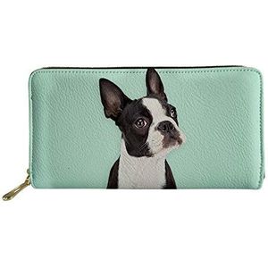 SENATIVE Vrouwen Lange Slanke Purse Mode Muti-Card Clutch Bag Pecfect Gift voor Lover, Franse Bulldog (grijs) - 20201008-98