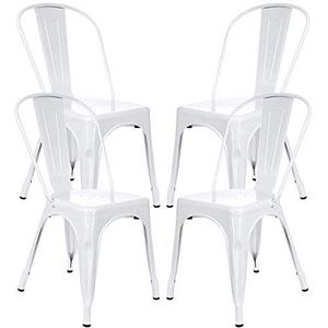 BenyLed Set van 4 metalen eetkamerstoel stapelbare metalen stoelen industriële vintage stijl; pak voor binnen en buiten gebruik, thuis tuinstoel, wit