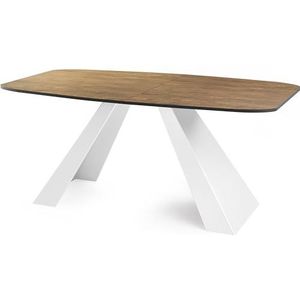 WFL GROUP Eettafel Monte wit in moderne stijl, rechthoekige tafel, uittrekbaar van 180 cm tot 220 cm, gepoedercoate witte metalen poten, 180 x 90 cm (eiken Lefkas, 160 x 80 cm)