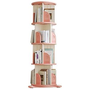 4-laags Draaibare Boekenplank, 360° Draaibare Boekenkast, CD-displayrek Hoekdisplay Opbergrek Vloerstaande Boekenplank Slaapkamer Woonkamer Studeerkamer (Color : Pink, Size : 51x51x132cm)