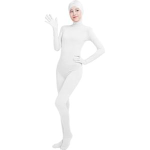 LEEMQCYA Womens Full Body Open Gezicht Kostuum Spandex Zentai Unitard unisex 2e huid danskleding halloween fancy dress turnpakje, Wit, M/155-165cm