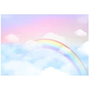 WallArena - Vlies fotobehang kinderkamer 368 x 254 cm regenboog hemel wolken meisjes kinderen kinderbehang - fotobehang behang voor kinderen kinderbehang - vliesbehang wandbehang behang 3D-effect