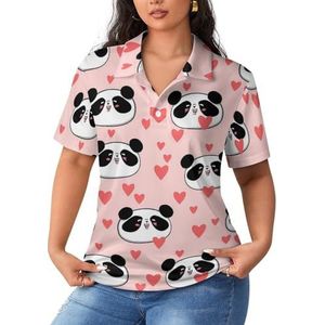 Panda Heart Poloshirts voor dames, korte mouwen, casual T-shirts met kraag, golfshirts, sportblouse, tops, 4XL