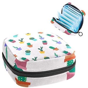 Periode Pouch Draagbare Tampon Opbergtas,Tampon Houder voor Portemonnee Vrouwelijke Product Organizer,Cartoon Cactus Ingebracht Naadloze, Meerkleurig, 4.7x6.6x6.6 in/12x17x17 cm