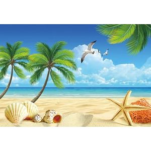 Renaiss 3x2.5m Zomer Zee Achtergrond Hawaii Strand Palmboom Schelpen Zeemeeuw Achtergrond voor Fotografie Feestdecoraties Kinderen Volwassen Reizen Vakantie Portret Schieten Fotostudio Props