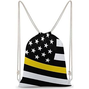 USA Dunne Gele Lijn Vlag Trekkoord Rugzak String Bag Sackpack Canvas Sport Dagrugzak voor Reizen Gym Winkelen