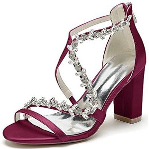 GHSIRUEU Witte Bruiloft Sandalen Voor Bruid Blok Chunky Hakken Formele Avond Party Dress Schoenen Pompen,Burgundy,36 EU