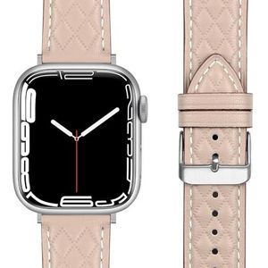 By Qubix - Leren bandje met diamant patroon - Beige - Compatible met Apple Watch 38mm / 40mm / 41mm - Compatible Apple watch bandjes