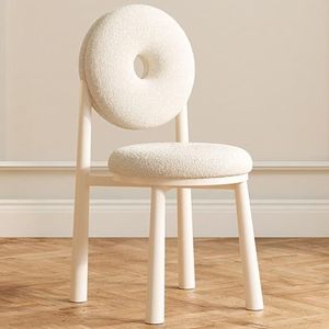 WEIDPHL Donut Eetkamerstoel, Armloze Nordic Eenvoudige Make-Up Stoel, Gestoffeerde Accent Lamswollen Kaptafelstoel Voor Slaapkamer, Eetkamer,White a