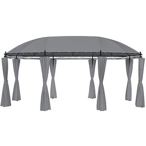 Homgoday Paviljoen met gordijnen, 520 x 349 x 255 cm, antraciet, meubels voor buiten, voor tuin, balkon, terras, tuinpaviljoen, opvouwbaar,