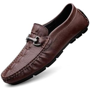 Loafers for heren Ronde neus Leer met krokodillenprint Rijdende stijl Loafer Lichtgewicht, flexibel resistent Bruiloftsfeest Slip-on (Color : Brown, Size : 42 EU)