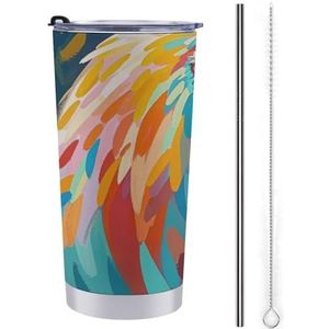 AQRJLPM Kunst Kleurrijke Kip Auto Cup Roestvrij Staal 20oz Tumbler met Stro en Deksels Lekvrij Geïsoleerde Roestvrij Staal Reizen Koffie Mok Pobtable voor Koude Warme Dranken Camping