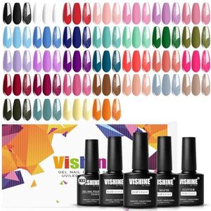 Vishine 36-delige Mooie Blauw Paars Glitter Gellak Set, Basislak Glanzende Matte en Glitter Topcoat Nagellak Set Groen Rood Roze Collectie
