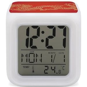 Chinese Gouden Draak Digitale Wekker voor Slaapkamer Datum Kalender Temperatuur 7 Kleuren LED Display