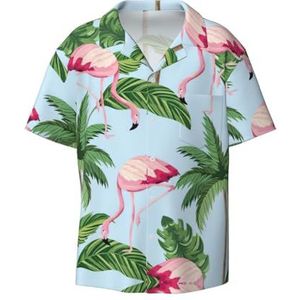 YJxoZH Tropische Flamingo's Print Heren Jurk Shirts Casual Button Down Korte Mouw Zomer Strand Shirt Vakantie Shirts, Zwart, XXL