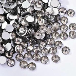 SS3-SS30 Jet Hematite Color-stickers Nail Art Flat back Non Hotfix Rhinestones Lijm op Rhinestone Nail Art Strass Gym Dress F0246-Black diamond-SS12-1440st