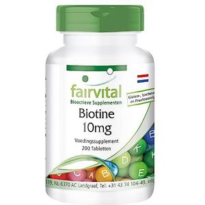 Fairvital | Biotine 10mg tabletten - HOOG GEDOSEERD - VEGAN - 200 tabletten - vitamine B7