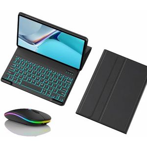 Toetsenbordhoes voor HUAWEI Pad V8 Pro 12.1"", 7 Kleuren Achtergrondverlichting, Magnetisch Afneembaar Draadloos Achtergrondverlichting Toetsenbord met Bluetooth Muis,zwart
